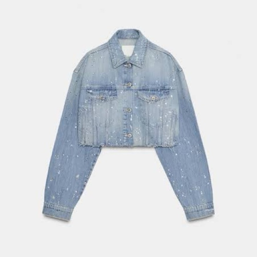 Zara TRF‎ STRASS CROP DENIM JACKET (size S)